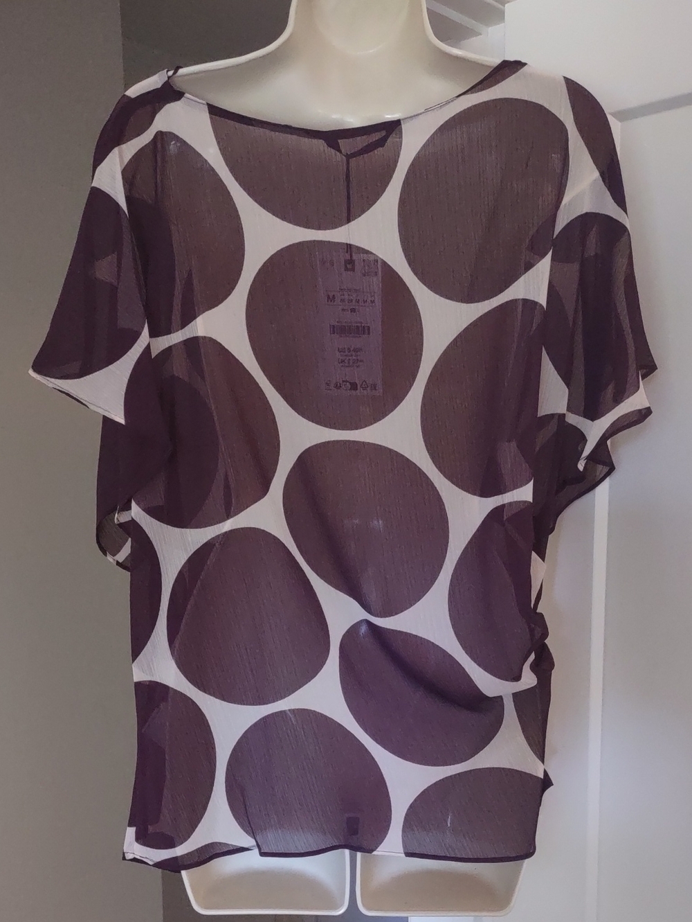 Zara Sheer Polka Dot Short Sleeve Top - Size Medium - Picture 6 of 7